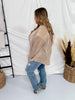 Taupe V - Neck Button Down Velvet Top - Whiskey Skies - WHITE BIRCH