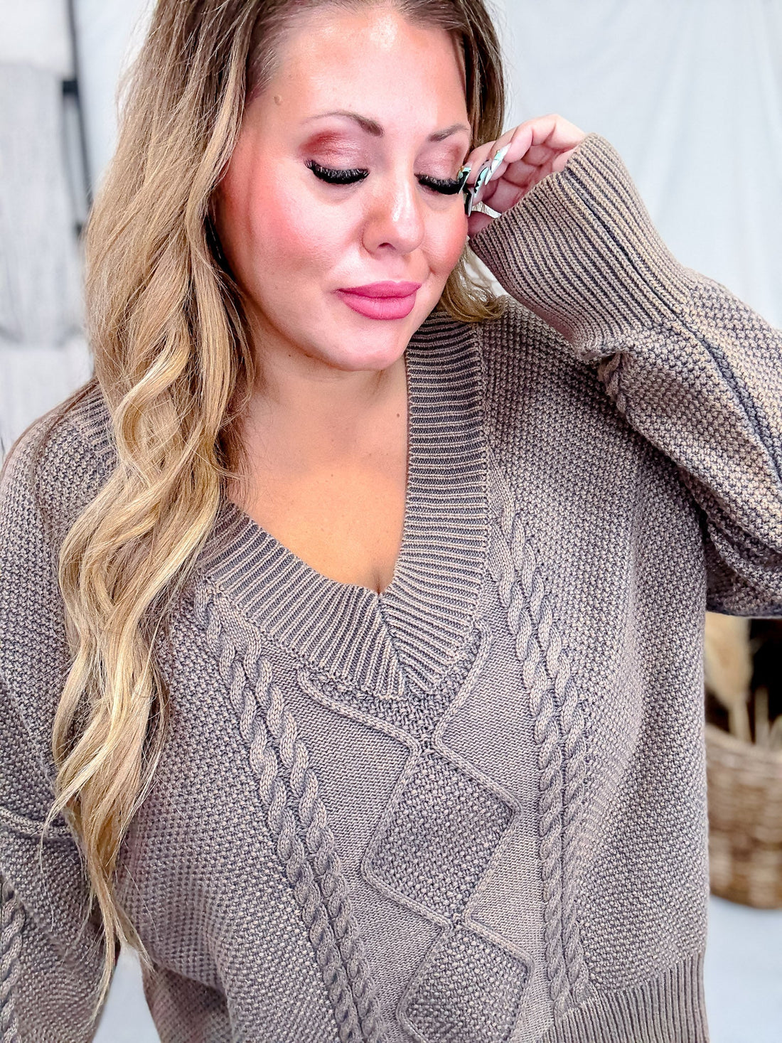 Taupe Vintage Vibe Cable Knit Sweater - Whiskey Skies - SWEET GENERIS