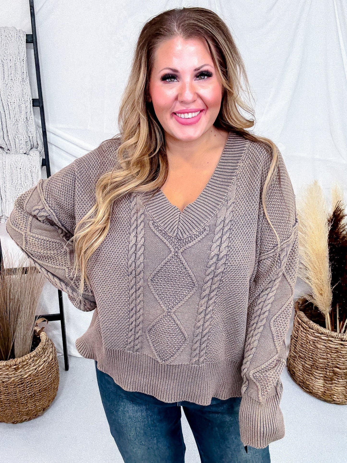 Taupe Vintage Vibe Cable Knit Sweater - Whiskey Skies - SWEET GENERIS