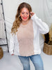 Taupe & White Long Sleeve Knit Sweater - Whiskey Skies - WHITE BIRCH