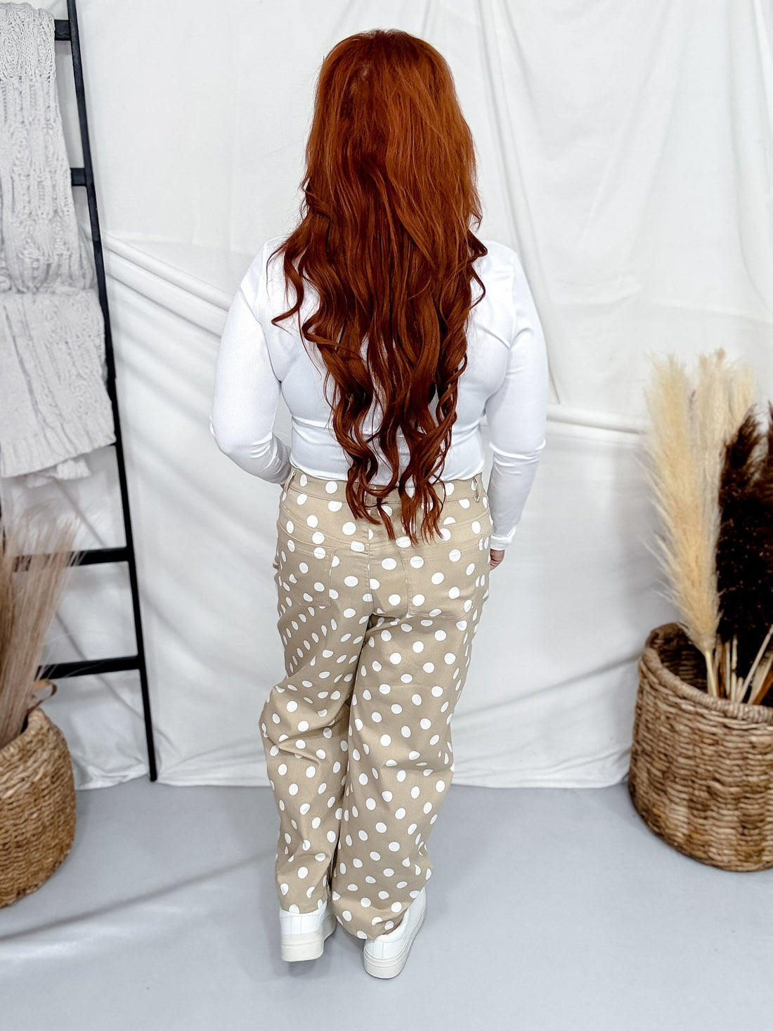 Taupe & White Polka Dot Pants - Whiskey Skies - HEIMISH