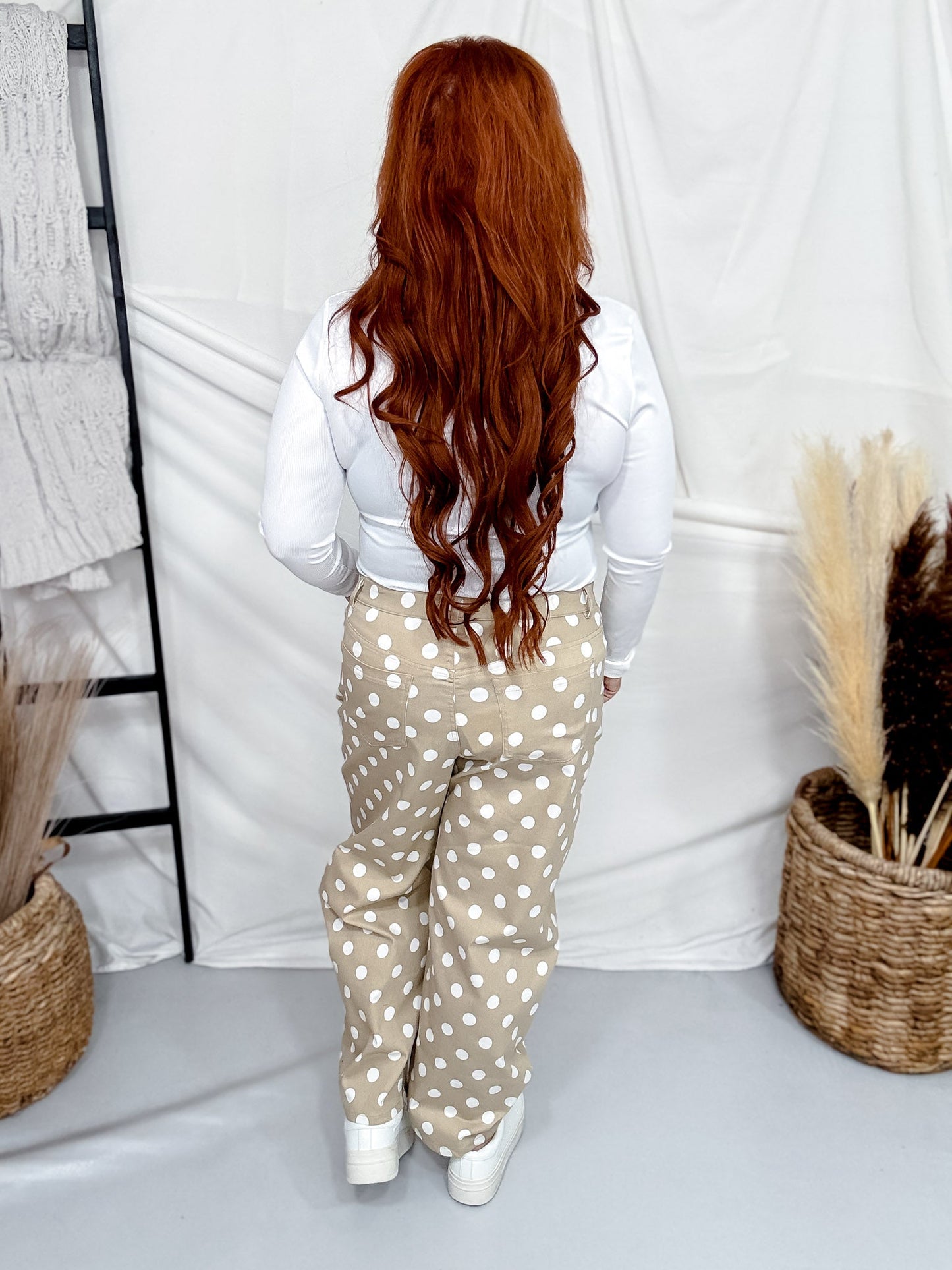 Taupe & White Polka Dot Pants - Whiskey Skies - HEIMISH