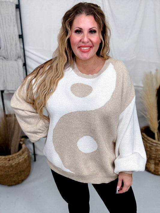 Taupe & White Yin Yang Sweater - Whiskey Skies - JADE BY JANE