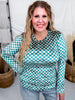 Teal and Beige Checkerboard Velvet Top - Whiskey Skies - J.NNA