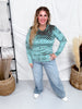 Teal and Beige Checkerboard Velvet Top - Whiskey Skies - J.NNA