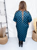 Teal And Black Checkerboard Ribbed Midi Dress - Whiskey Skies - JADE BY JANE