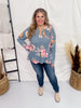 Teal and Pink Floral Long Sleeve Lizzy Top - Whiskey Skies - DEAR SCARLETT