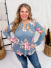 Teal and Pink Floral Long Sleeve Lizzy Top - Whiskey Skies - DEAR SCARLETT