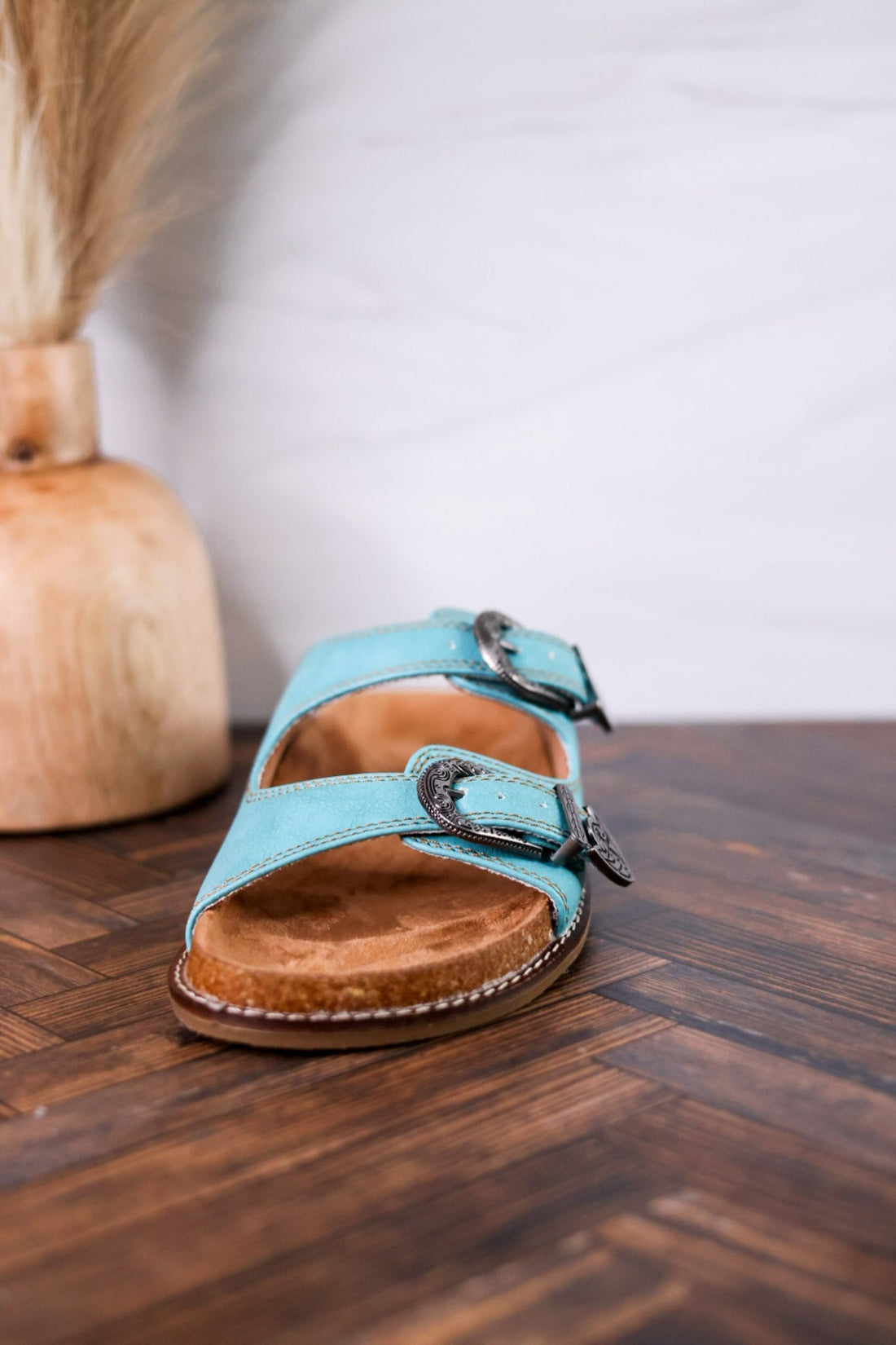 Teal "Atta Girl" Sandals With Engraved Buckles - Whiskey Skies - CORKYS FOOTWEAR