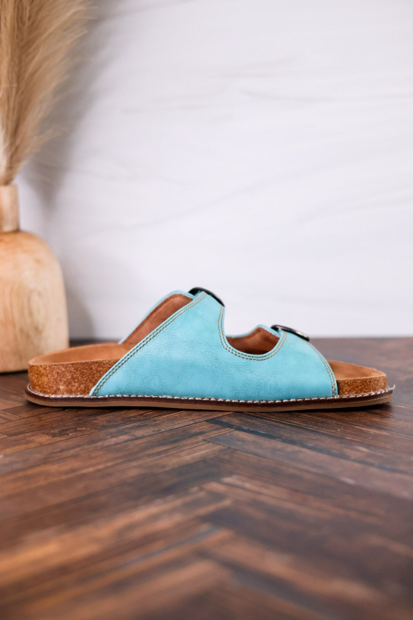 Teal "Atta Girl" Sandals With Engraved Buckles - Whiskey Skies - CORKYS FOOTWEAR