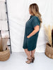 Teal Button Up Twill Suede Shirt Dress - Whiskey Skies - SHE + SKY