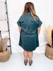 Teal Button Up Twill Suede Shirt Dress - Whiskey Skies - SHE + SKY