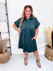 Teal Button Up Twill Suede Shirt Dress - Whiskey Skies - SHE + SKY