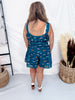 Teal Fish Print Sleeveless Romper W/ Square Neckline - Whiskey Skies - POLAGRAM + BAEVELY