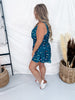 Teal Fish Print Sleeveless Romper W/ Square Neckline - Whiskey Skies - POLAGRAM + BAEVELY