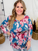 Teal & Mauve 3/4 Sleeve Floral Print Top - Whiskey Skies - DEAR SCARLETT