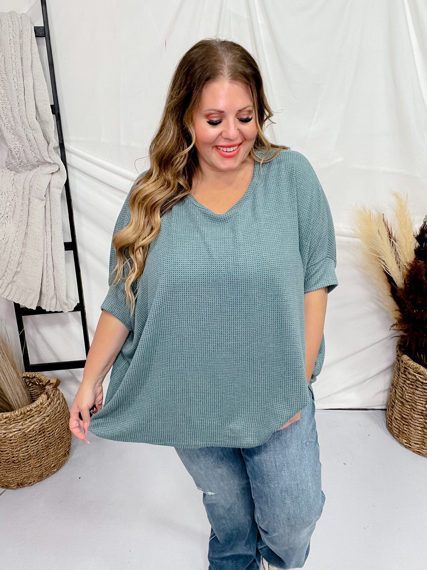 Teal Thermal Top with Dolman Sleeves - Whiskey Skies - ANDREE BY UNIT