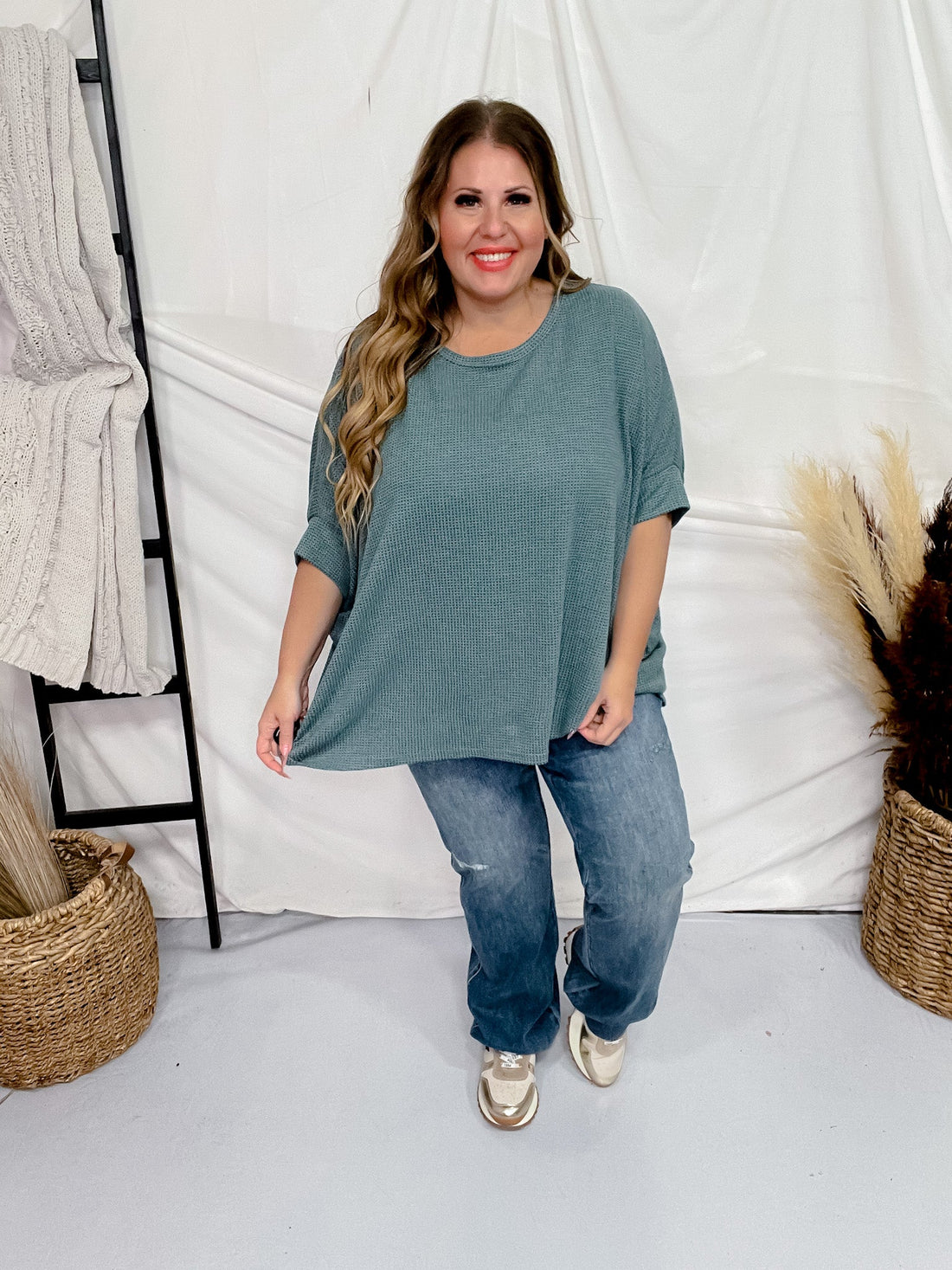 Teal Thermal Top with Dolman Sleeves - Whiskey Skies - ANDREE BY UNIT