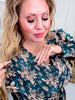 Teal V - Neck Maxi Dress With Antique Floral Pattern - Whiskey Skies - HAYDEN