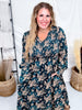 Teal V - Neck Maxi Dress With Antique Floral Pattern - Whiskey Skies - HAYDEN