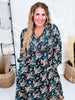 Teal V - Neck Maxi Dress With Antique Floral Pattern - Whiskey Skies - HAYDEN