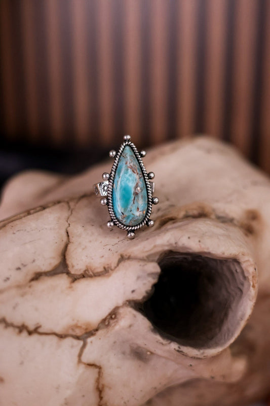 Teardrop Turquoise Stone Stretch Ring - Whiskey Skies - BOHO RANCH SHOP