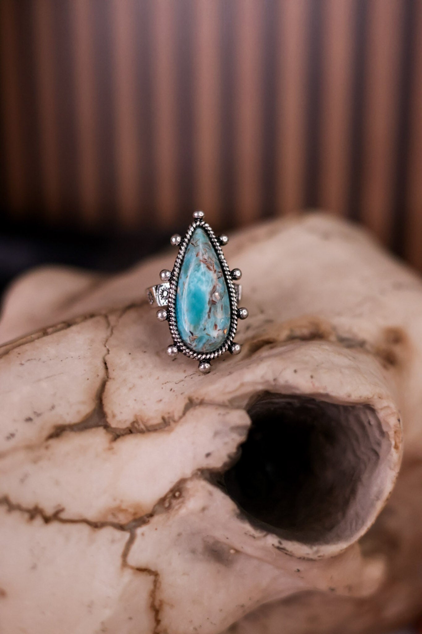 Teardrop Turquoise Stone Stretch Ring - Whiskey Skies - BOHO RANCH SHOP