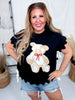 Teddy Bear Short Sleeve Sweater Top with Scalloped Detailing - Whiskey Skies - BIBI