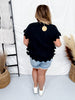 Teddy Bear Short Sleeve Sweater Top with Scalloped Detailing - Whiskey Skies - BIBI