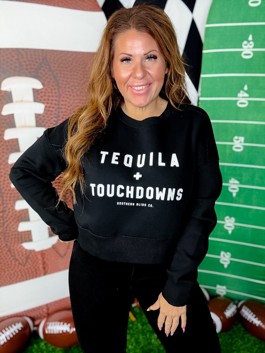 Tequila & Touchdowns Midi Sweatshirt - Whiskey Skies - SOUTHERN BLISS COMPANY