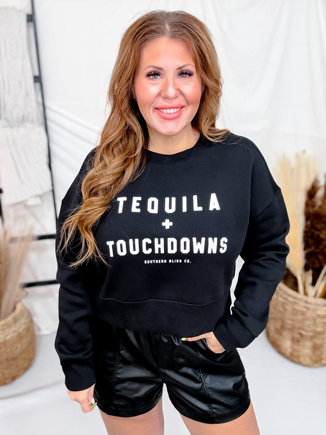 Tequila & Touchdowns Midi Sweatshirt - Whiskey Skies - SOUTHERN BLISS COMPANY