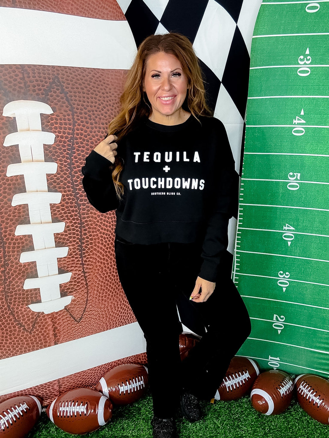 Tequila & Touchdowns Midi Sweatshirt - Whiskey Skies - SOUTHERN BLISS COMPANY