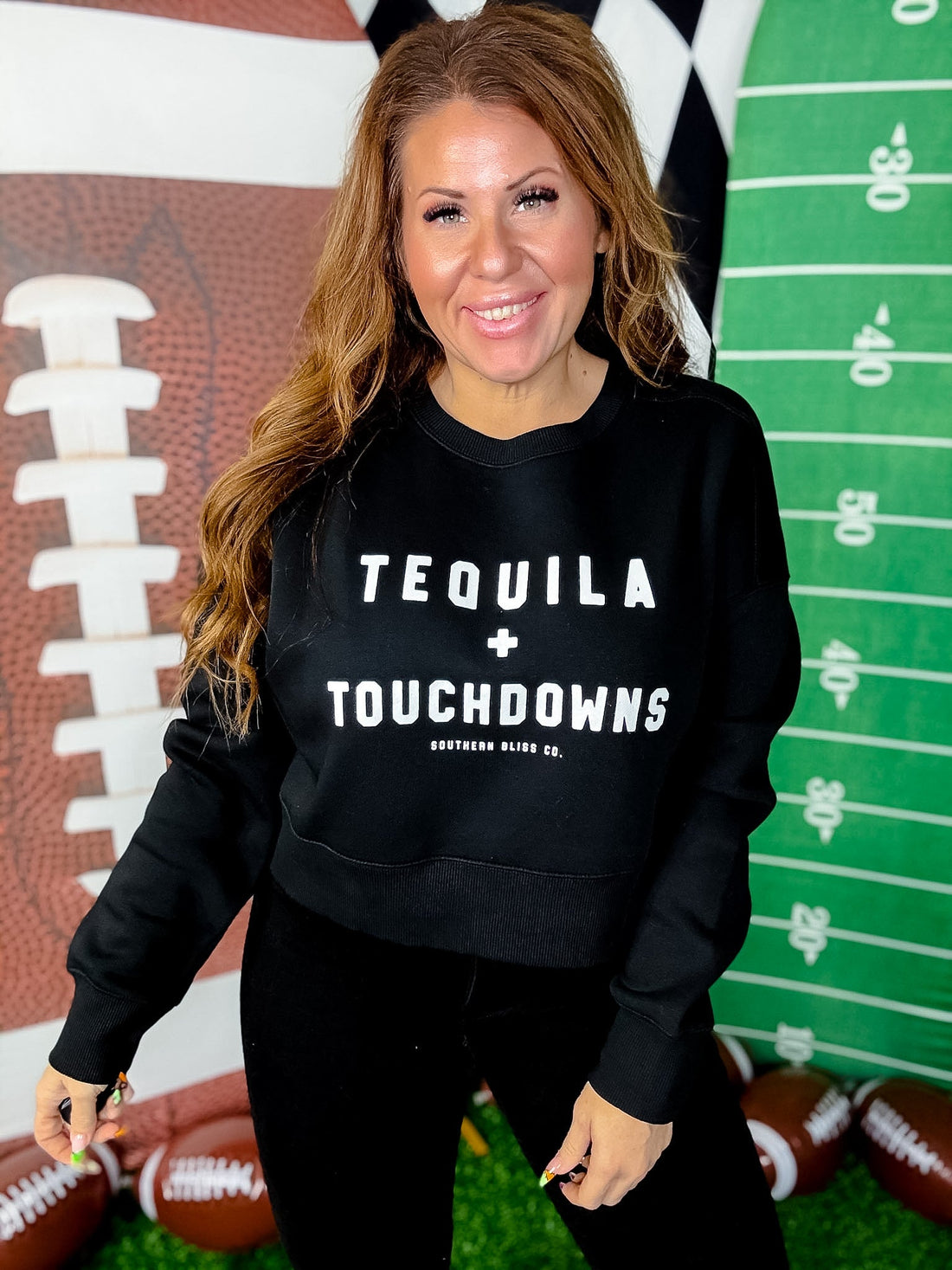 Tequila & Touchdowns Midi Sweatshirt - Whiskey Skies - SOUTHERN BLISS COMPANY