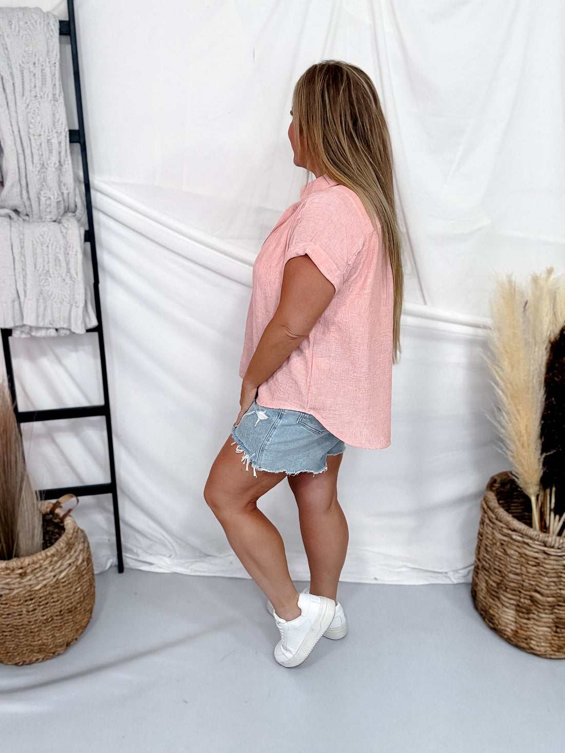 Terracotta Short Sleeve Button Down Linen Top - Whiskey Skies - SEW IN LOVE
