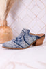 "Tex Mex" Pointed Toe Blue Washed Denim Mules - Whiskey Skies - CORKYS FOOTWEAR
