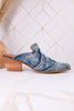 "Tex Mex" Pointed Toe Blue Washed Denim Mules - Whiskey Skies - CORKYS FOOTWEAR