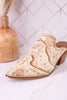 "Tex Mex" Pointed Toe Tan Washed Denim Mules - Whiskey Skies - CORKYS FOOTWEAR