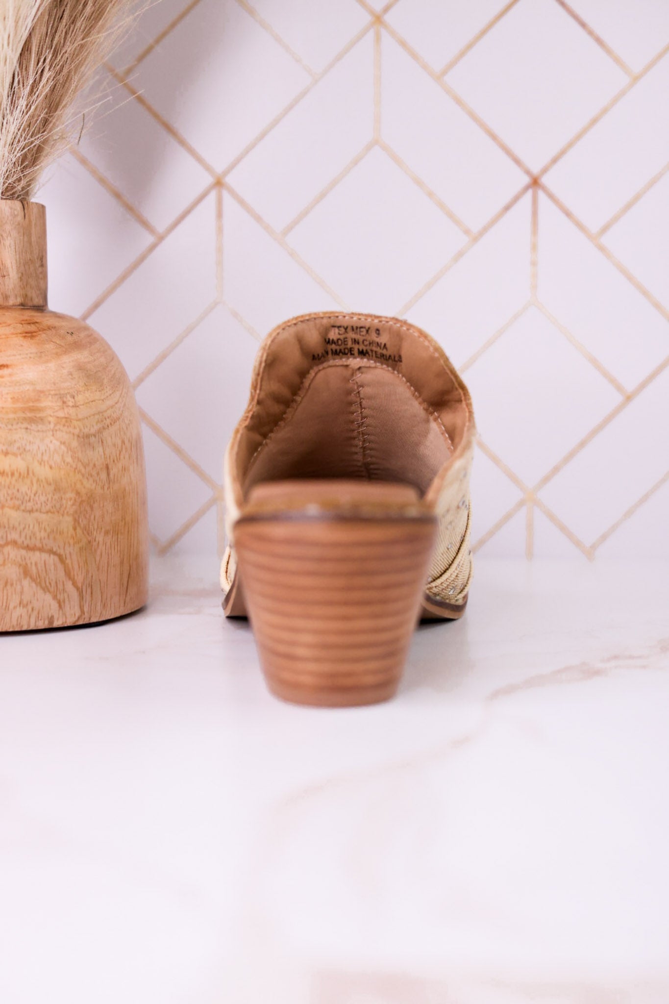 "Tex Mex" Pointed Toe Tan Washed Denim Mules - Whiskey Skies - CORKYS FOOTWEAR