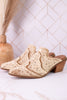 "Tex Mex" Pointed Toe Tan Washed Denim Mules - Whiskey Skies - CORKYS FOOTWEAR