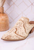 "Tex Mex" Pointed Toe Tan Washed Denim Mules - Whiskey Skies - CORKYS FOOTWEAR