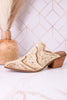 "Tex Mex" Pointed Toe Tan Washed Denim Mules - Whiskey Skies - CORKYS FOOTWEAR