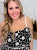 Textured Black Dress with Ivory Embroidered Flowers - Whiskey Skies - SWEET GENERIS