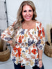 Textured Floral Peplum Top With Square Neckline - Whiskey Skies - HAYDEN