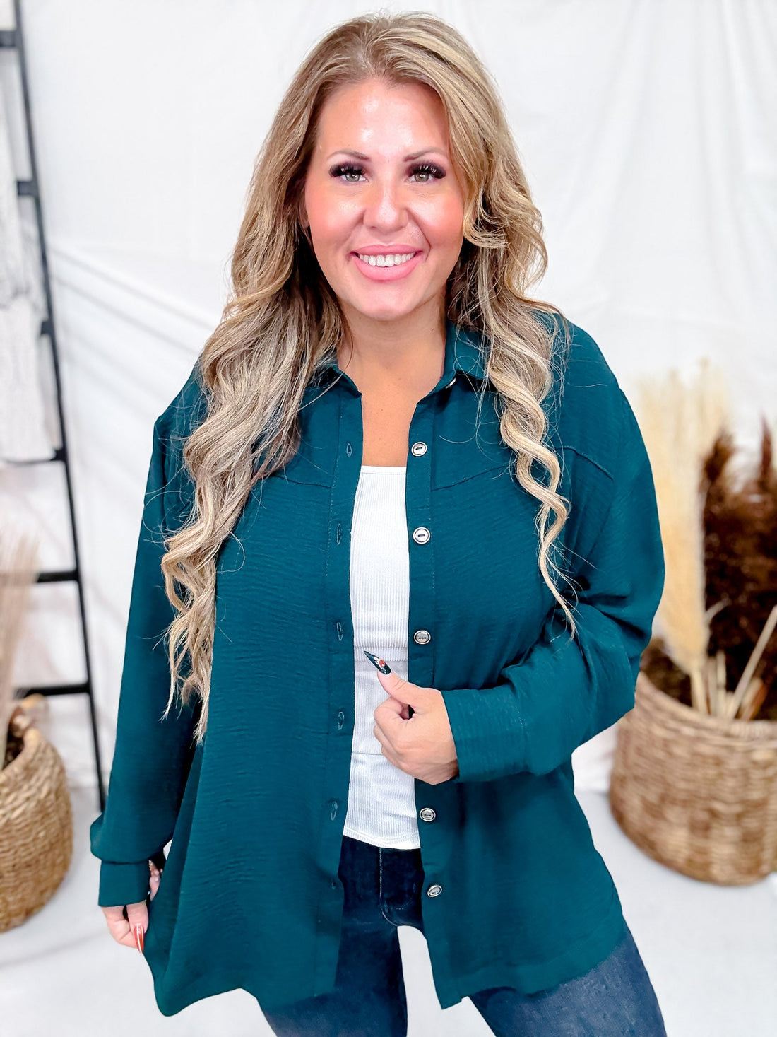 Textured Long Sleeve Button Front Blouse (5 Colors) - Whiskey Skies - DEAR SCARLETT