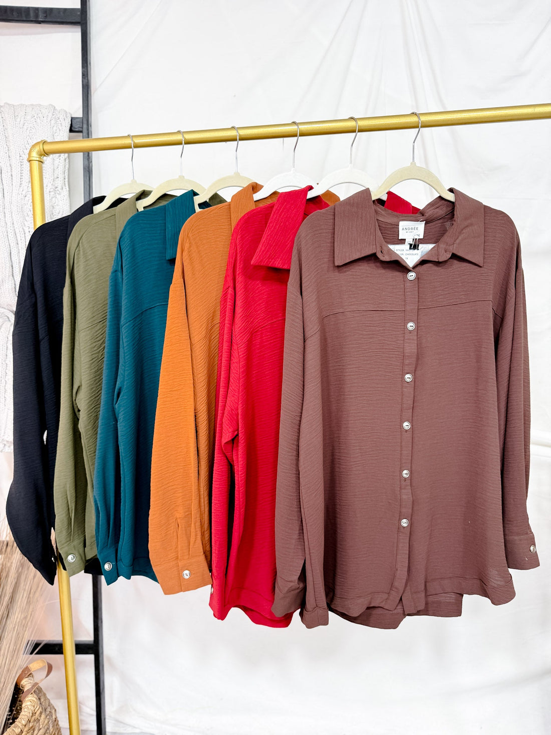 Textured Long Sleeve Button Front Blouse (5 Colors) - Whiskey Skies - DEAR SCARLETT