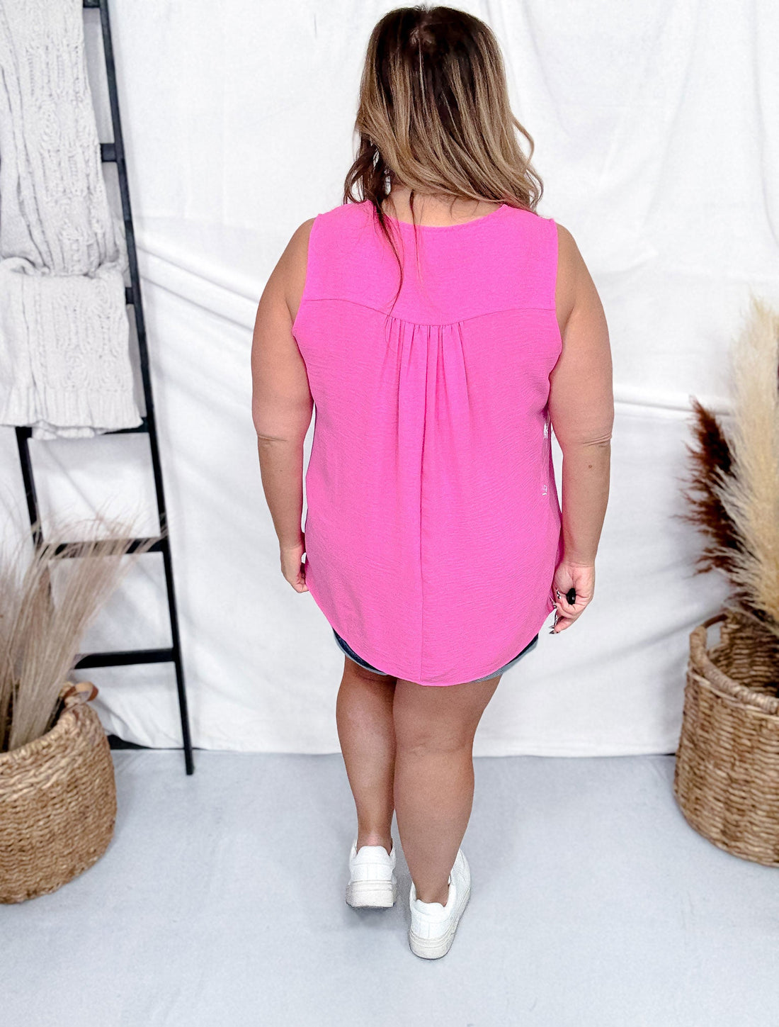 Textured Tank Top with Pleated Front (7 Colors) - Whiskey Skies - ANDREE BY UNIT