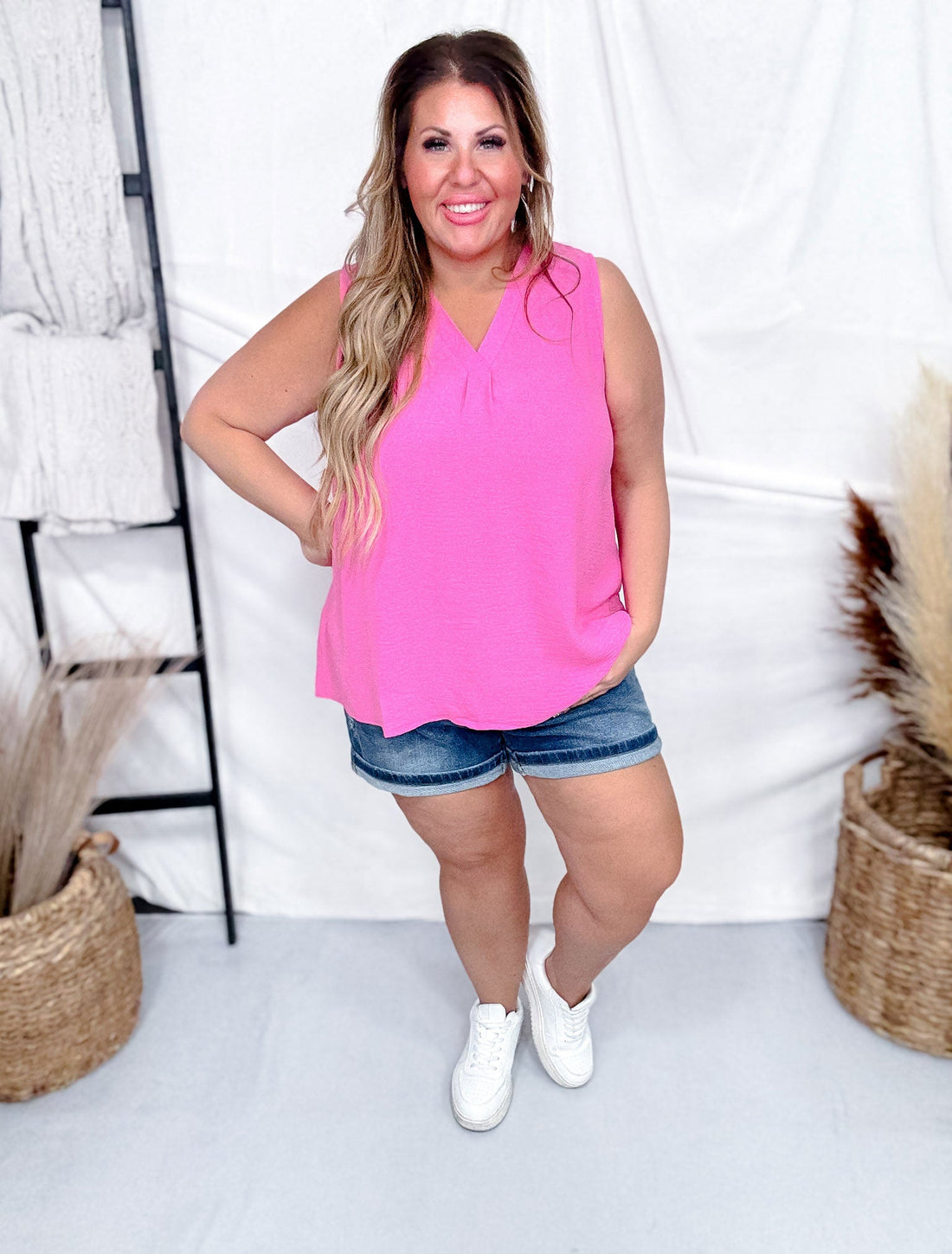 Textured Tank Top with Pleated Front (7 Colors) - Whiskey Skies - ANDREE BY UNIT