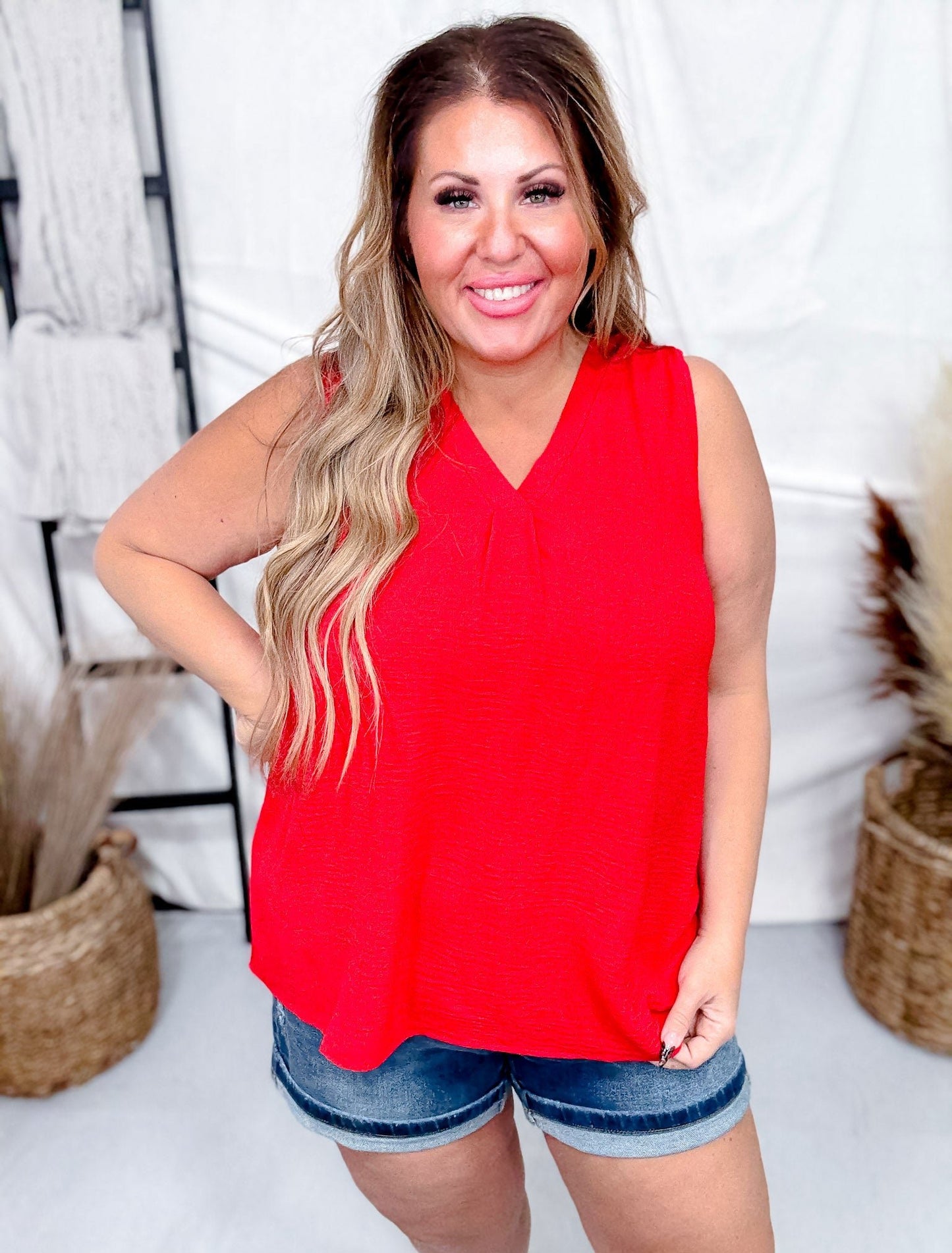 Textured Tank Top with Pleated Front (7 Colors) - Whiskey Skies - ANDREE BY UNIT