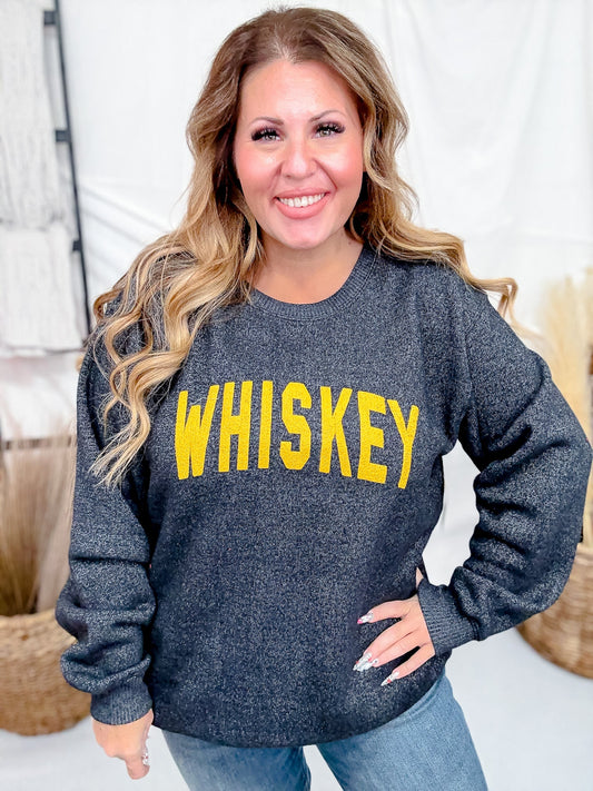 Textured Whiskey Long Sleeve Knit Sweatshirt - Whiskey Skies - SOUTHERN BLISS COMPANY