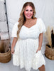 Textured Woven Dress With Balloon Sleeves In Cream - Whiskey Skies - DAVI & DANI